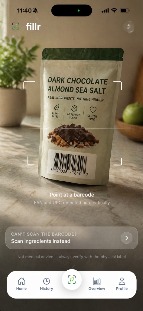 fillr barcode scan screen